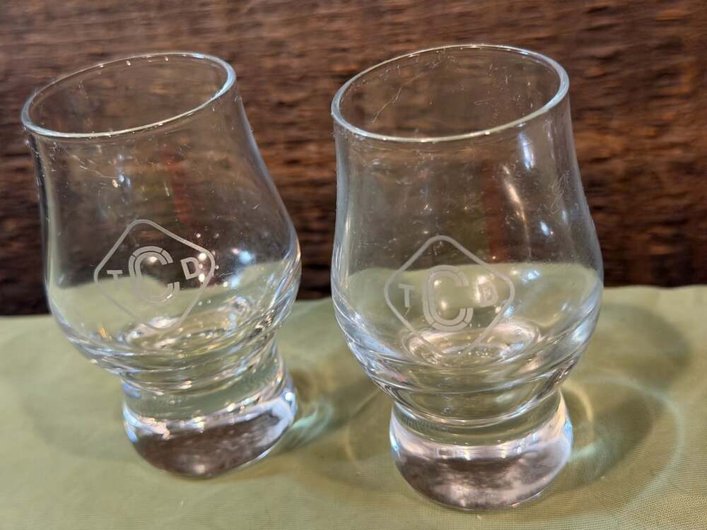 Clydeside Distillery TCD Glasgow.  Wee Glencairn nosing Glas. 8cm tall Set Of 2